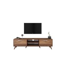 Mueble de TV en Nogal con 2 Cajones y Estantes - 180x35x48.5 cm con Patas de Madera.