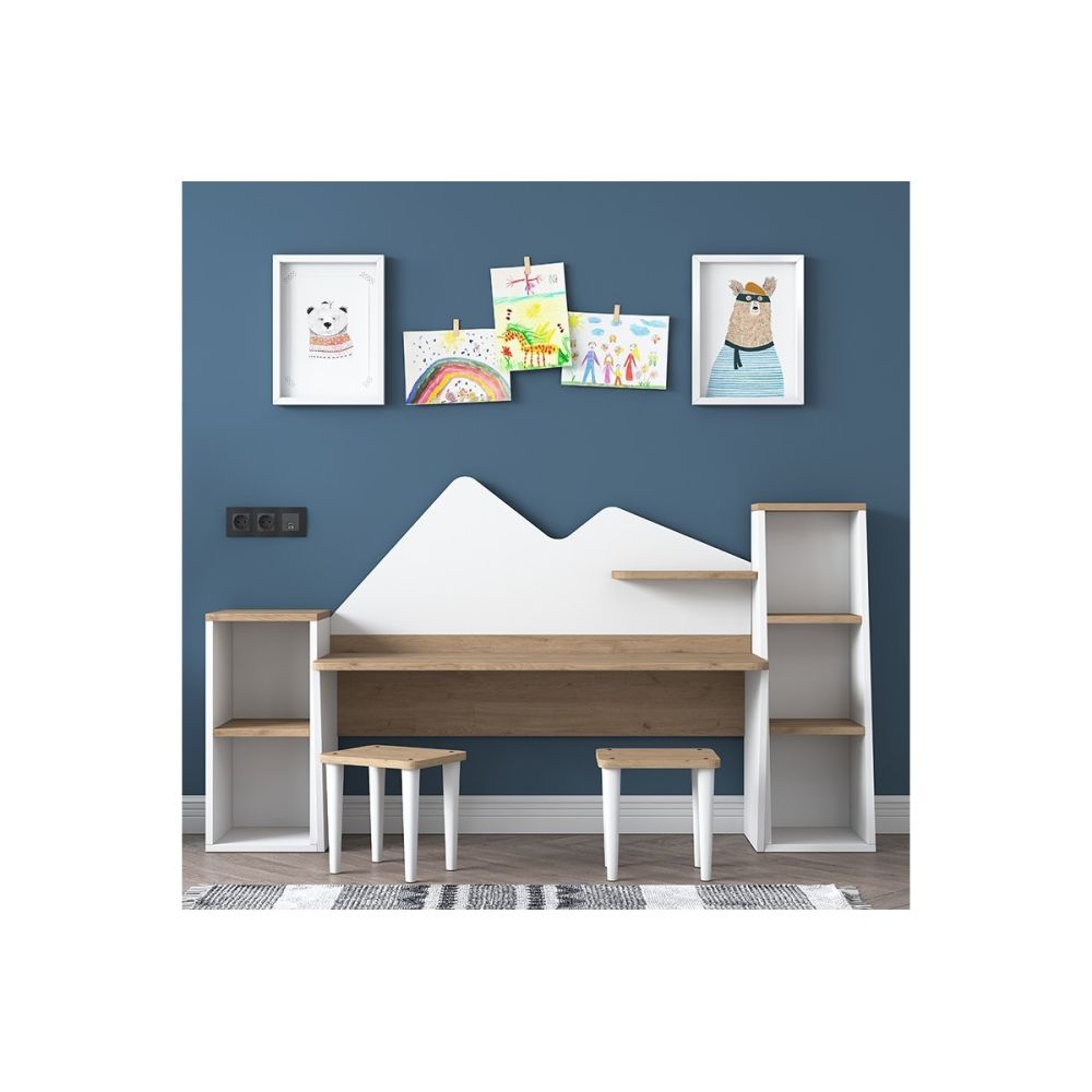 Mesa de Escritorio Infantil para Niños, Color Nogal y Blanco, 180x45x93.5 cm