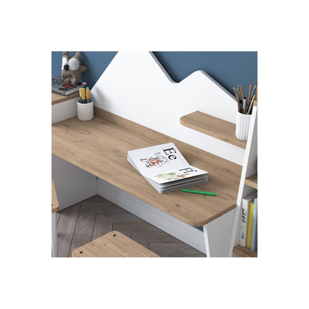 Mesa de Escritorio Infantil para Niños, Color Nogal y Blanco, 180x45x93.5 cm