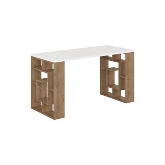 Mesa de Trabajo Color Nogal y Blanco, 140x60x75cm - Espaciosa y Versátil