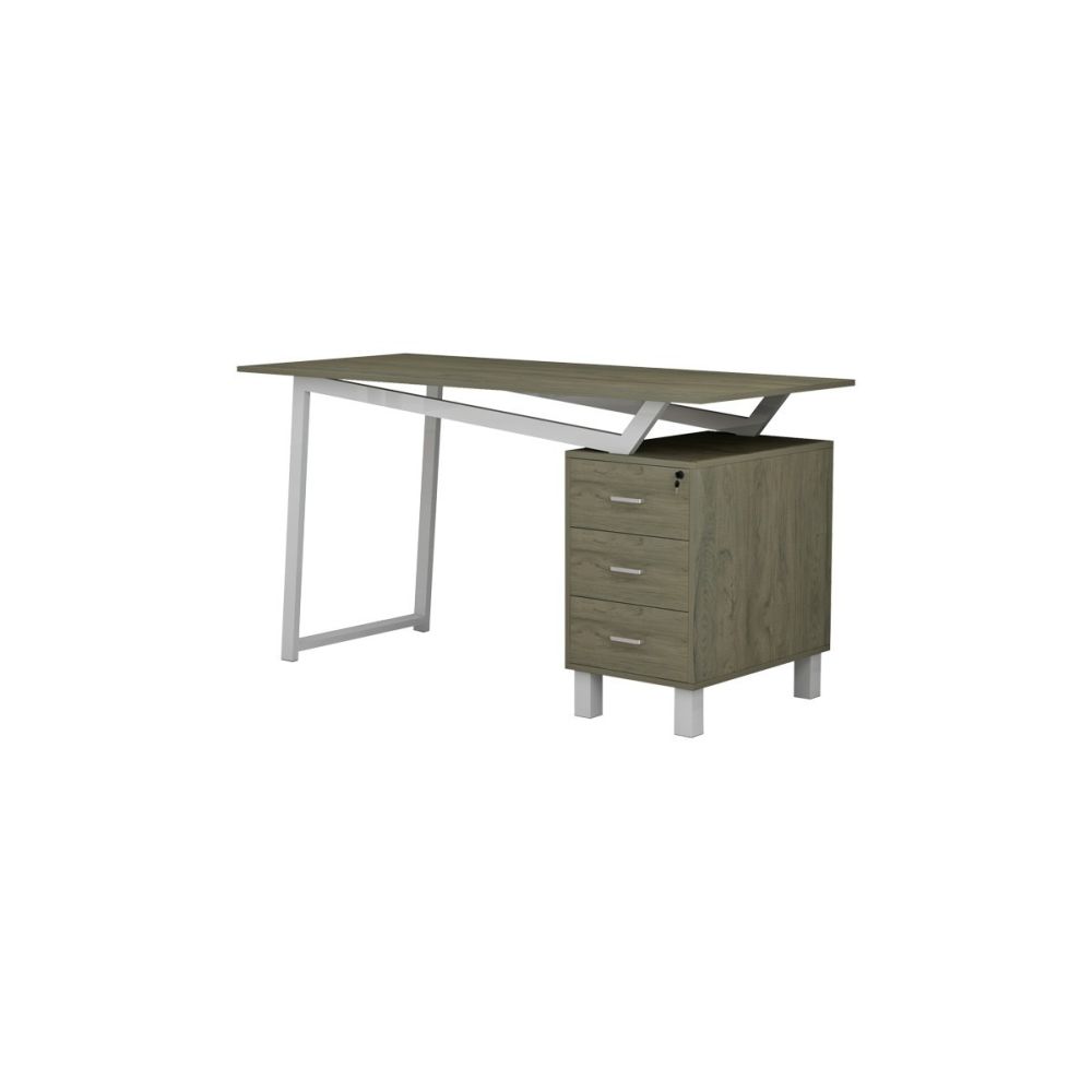 Mesa de Despacho con Cajones, Melamina Natural-Blanco, 140x60x76cm - Organización y Estilo para tu Oficina.