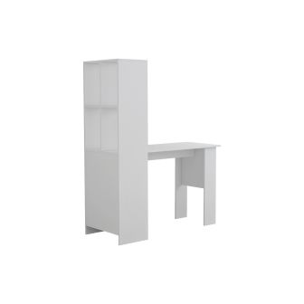 Mesa de Oficina con Librería-Escritorio en Melamina Color Blanco, 120x50x150cm - Diseño Versátil y Funcional