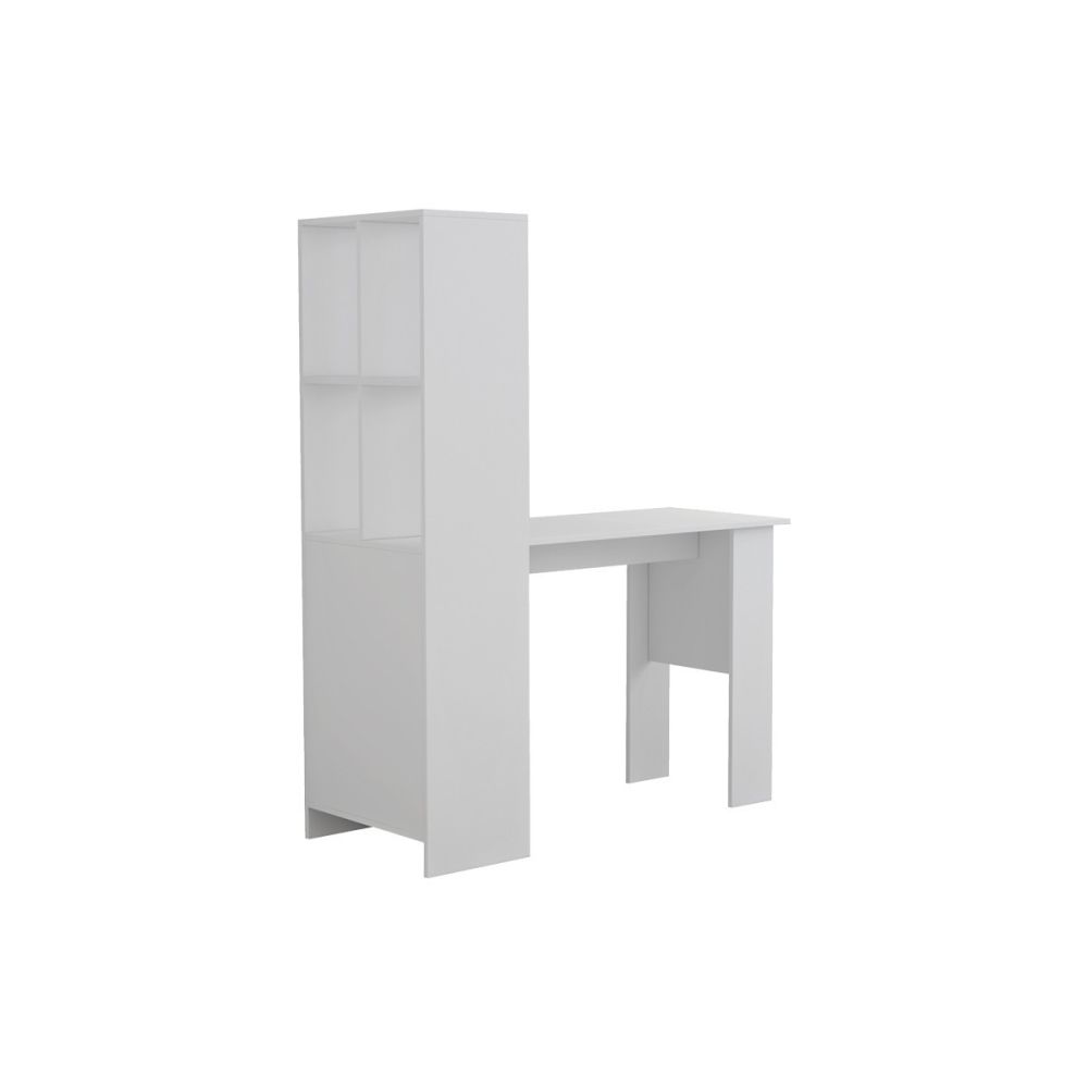 Mesa de Oficina con Librería-Escritorio en Melamina Color Blanco, 120x50x150cm - Diseño Versátil y Funcional