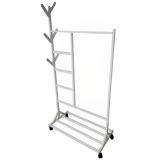 Perchero colgador multiusos con ruedas,  portatil, madera maciza color blanco