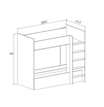 Litera Doble con Escalera - Blanco Veteado y Pino, 198.4 cm (Largo) x 98 cm (Ancho) x 72 cm (Alto)