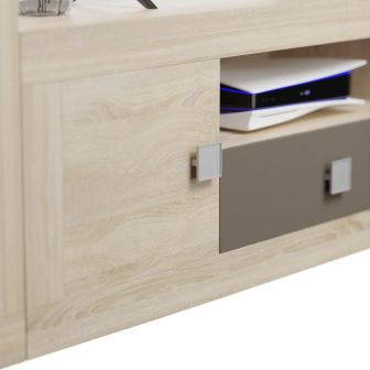 Mueble de Salón Moderno con Leds, Acabado en Cambria y Choco, Medidas: 300 cm (An) x 200 cm (Al) 40 cm (Fon) - Meyvaser
