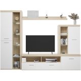 Mueble de Salón Moderno con Leds, Acabado en Cambria, 260x191 cm