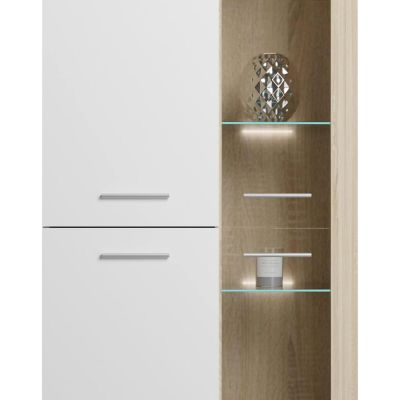 Mueble de Salón Moderno con Leds, Acabado en Cambria, 260x191 cm