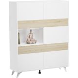 Mueble Vitrina para Salón o Comedor, Aparador cocina, Color Roble y Blanco, Medidas: 120 cm (An) x 150 cm (Al) x 40 cm (Fon)
