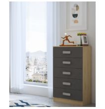 Sinfonier 5 Cajones, Cómoda, Acabado en Cambrian y Grafito, Medidas: 60 cm (An) x 108,5 cm (Al) x 38 cm de (Fon) - Meyvaser