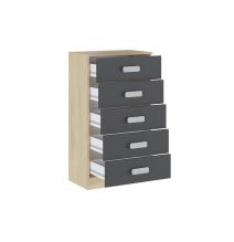 Sinfonier 5 Cajones, Cómoda, Acabado en Cambrian y Grafito, Medidas: 60 cm (An) x 108,5 cm (Al) x 38 cm de (Fon) - Meyvaser