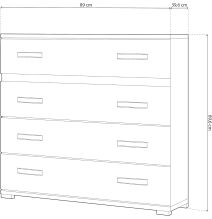 Cómoda 4 Cajones, Color Ceniza y Negro, Medidas: 89 cm (Largo) x 89,6 cm (Alto) x 39,6 cm de (Fondo) Meyvaser