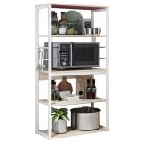 Estantería de Cocina Alta con Marco de Metal Blanco, Estante para microondas 50x30x130 Cm Color Natural y Blanco
