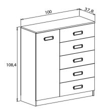 Cómoda Grande para Dormitorio o Salón – Natural y Blanco, 60 x 108 x 60 cm, 1 Puerta y 5 Cajones de Almacenaje.