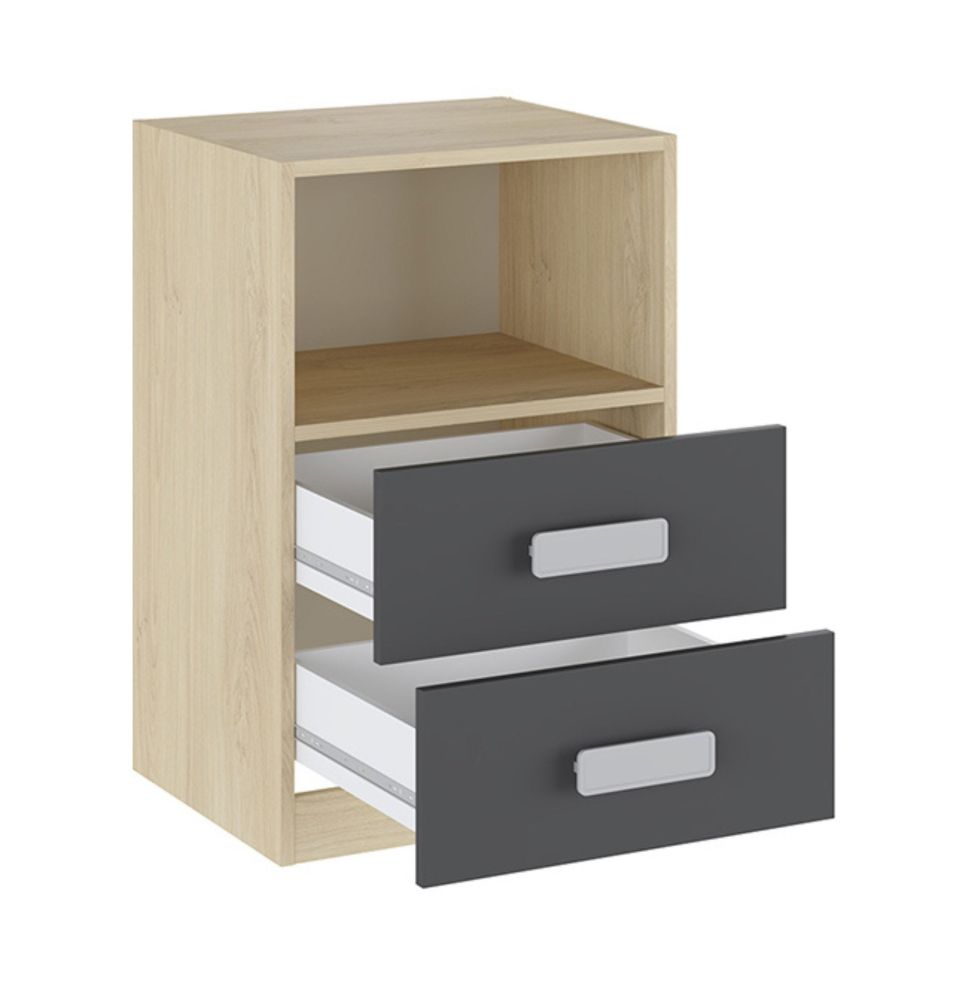 Mesita de noche - Dormitorio o Mesa Auxiliar Salón, Natural y Grafito Veteado, 47.5 x 73 x 39.6 Cm