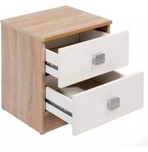 Conjunto dormitorio de Cabecero + 2 mesitas de noche color cambrian y blanco.