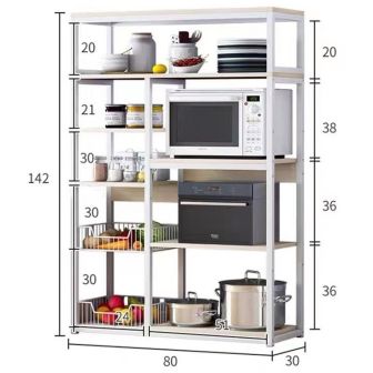 Estanteria de suelo Leena metalica en color blanco-natural 80x30x142cm