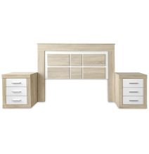 Cabezal para Cama de Matrimonio con patas, Color Cambria y Blanco, Medidas: 160 cm (Ancho) x 119,3 cm (Alto) x 3,8 cm (Fondo)