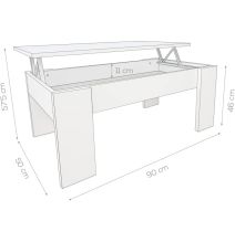 Mesa de Centro Elevable, Acabado en Color Blanco con Tapa Cambria, Medidas: 90 cm (Ancho) x 50 cm (Fondo) x 46-57 cm (Alto)