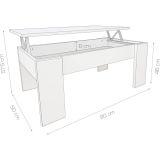 Mesa de Centro Elevable, Mesita de Salón o Comedor, Acabado en Color Wengue, Medidas: 90 cm (An) x 50 cm (Fon) x 46-57 cm (Al)