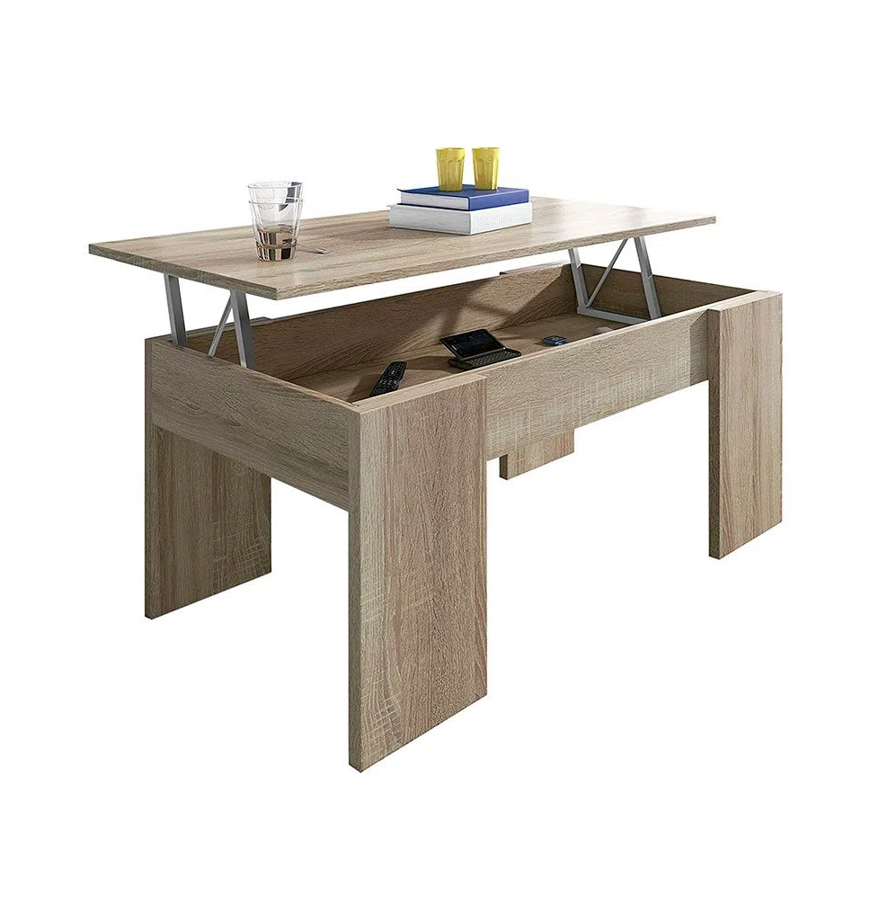 Mesa de Centro Elevable, Para Salón o Comedor,Acabado en Color Cambria, Medidas: 90 cm (An) x 50 cm (Fon) x 46-57 cm (Al)