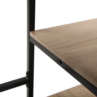 Mesa Escritorio Industrial con Estante y 2 Baldas – MDF Negro, Estructura Metálica y Roble, 110x50x75 cm