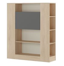 Estantería con Escritorio, Mesa de Ordenador, Acabado en Cambrian y Grafito, Medidas: 119,6 cm (Largo) x 139,6 cm (Alto) x 34