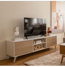 Mueble de TV de Diseño Nórdico + 2 Estantes, 2 Estantes y 2 Puertas,Cambrian-Blanco, 49cm(Al) x 180cm (Anc) x 40cm (Fon)
