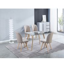 Pack 4 Sillas de Comedor Tapizada, Sillas de Salón Beig y Patas Color Haya, Medidas: Ancho: 46 cm x Fondo: 55 cm x Alto: 92 cm