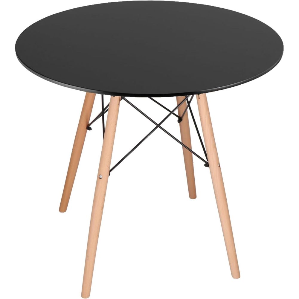 Conjunto Mesa y Sillas Nórdicas: Mesa Negra (80x80x76 cm) + 4 Sillas con Patas de Madera Haya (46,5 x 48 x 82 cm)