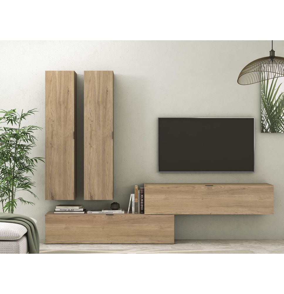 Meyvaser Mueble de salón y TV Conjunto muebles de salón apilable 235 Cm Ancho Color Madera y Blanco