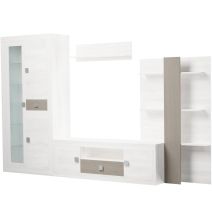 Mueble de Salón Moderno con Leds, Acabado en Andersen Pino -Gris, Medidas: 300 cm (Anc) x 200 cm (Al) 40 cm (Fon)