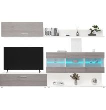 Mueble de Salón con Leds, Acabado en Andersen Pino - Gris, Medidas: 250 cm (Anc) x 115 cm (Al) 40 cm (Fon)