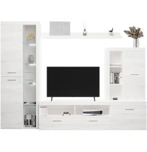 Mueble de Salón Moderno con Leds, Acabado en Andersen Pino, Medidas: 260 cm (Ancho) x 191 cm (Alto) 47,5 cm (Fondo)