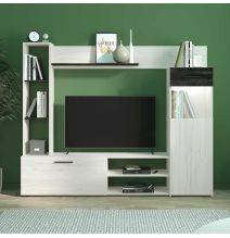 Mueble de Salón Modular Elegante | Ancho 192 cm, Alto 155.5 cm, Fondo 35 cm | Color Roble Blanco y Roble Ceniza