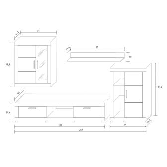 Meyvaser Mueble de salón y TV Moderno con Leds Color Cambria y Blanco Módulo de Comedor 259 Cm