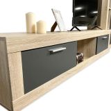 Meyvaser Mueble de salón y TV Moderno con Leds Color Cambria y Grafito Módulo de Comedor 259 Cm