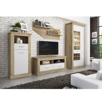 Mueble de Comedor, Mueble Salón, Acabado en Blanco y Cambria, Medidas: 297 cm (Ancho) x 201,6 cm (Alto) x 41,8 cm (Fondo)