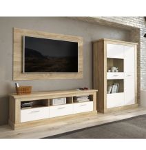 Mueble de Comedor, Mueble Salón, Acabado en Blanco y Cambria, Medidas: 305 cm (Ancho) x 174,7 cm (Alto) x 41,8 cm (Fondo)