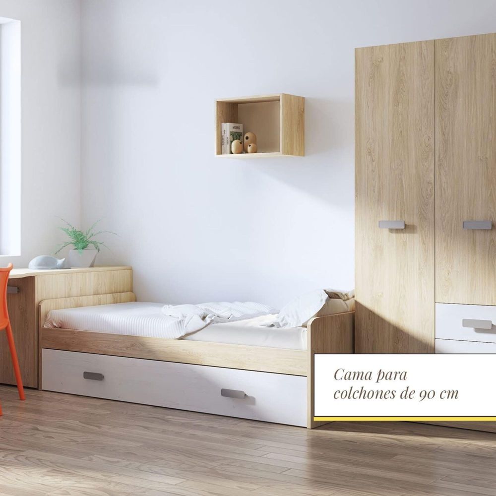 Cama Nido de Melamina Color Puccini Andersen – Ancho 194,4 cm x Fondo 98 cm x Alto 58 cm, Ideal para Habitaciones Juveniles.
