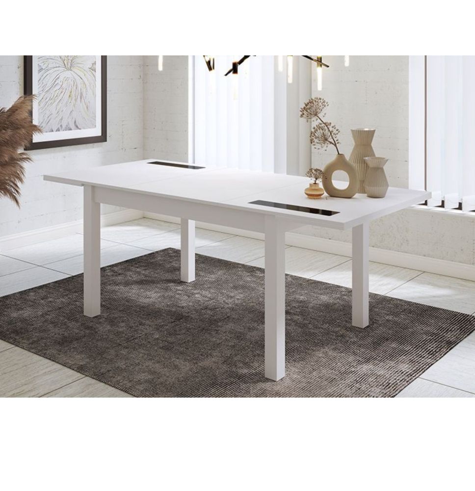 Mesa Comedor, Mesa de salón Extensible, Acabado en Color Blanco, Medidas: 140-180 cm (Largo) x 90 cm (Ancho) x 75 cm (Alto)
