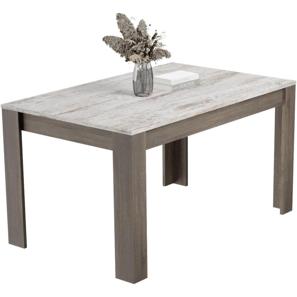 Mesa de Comedor, Mesa de Salón Fija, Color Trufa y Cañon, Medidas: 140 cm (Largo) x 80 cm (Ancho) x 75 cm (Alto)