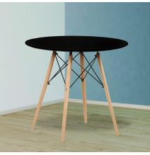 Mesa Redonda de Comedor o Cocina en Patas de Madera y Tapa Negra – 80 cm de Diámetro y 75 cm de Alto.