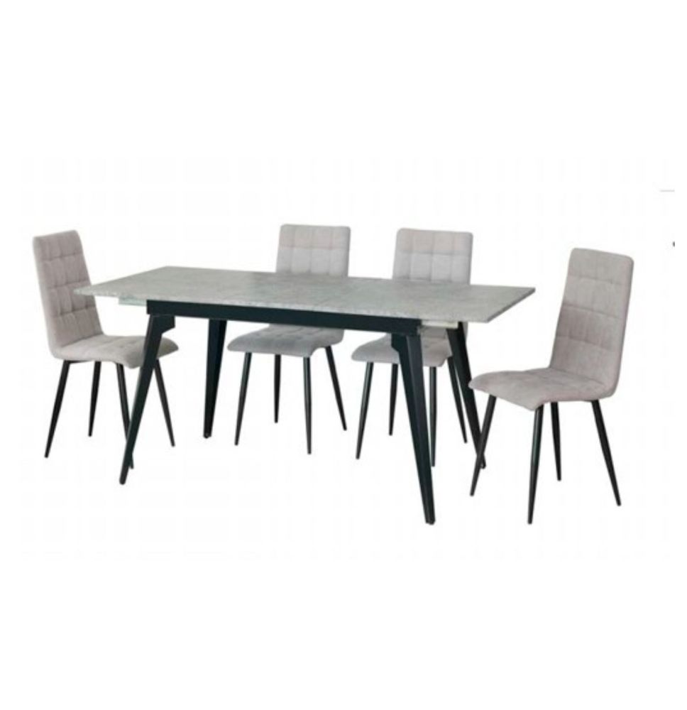 Mesa de Comedor Extensible Moderna – Acabado en Color Cemento y Patas Negro Mate | Ajustable de 140/180x 80x 75 cm