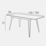 Mesa de Comedor Extensible Moderna – Acabado en Color Cemento y Patas Negro Mate | Ajustable de 140/180x 80x 75 cm