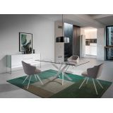 Mesa de Comedor Fija | Tapa de Cristal y Patas Metálicas | Medidas: 140 x 90 x 76 cm (Largo x Ancho x Alto)
