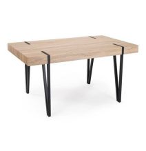 Mesa de Comedor o Cocina| MDF con Acabado Laminado Color Roble Sonoma | Patas Metálicas Negras | Medidas: 150 x 90 x 75 cm