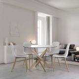 Mesa Redonda con Tapa de Cristal y Estructura Metálica Acabado Madera | Medidas: 110 x 73 cm