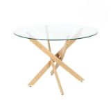 Mesa Redonda con Tapa de Cristal y Estructura Metálica Acabado Madera | Medidas: 110 x 73 cm
