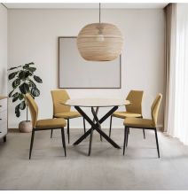 Mesa Redonda con Tapa de Cristal y Estructura Metálica Pata En Color Negro | Medidas: 110 x 73 cm